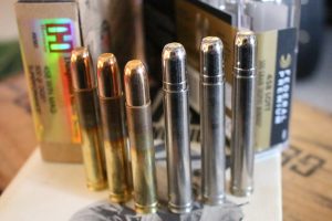 Centerfire cartridges come in an enormous range of size and power levels. These are .458 Winchester and .458 Lott cartridges, suitable for hunting large and dangerous game.
