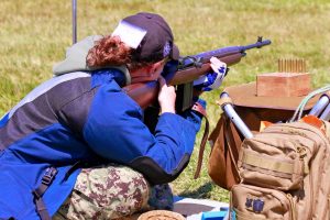 A young woman shooting in a high power service rifle match. Photo courtesy NRA.