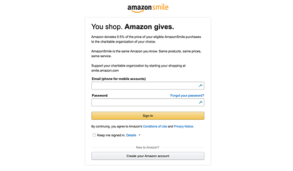 Log in to Amazon Smile